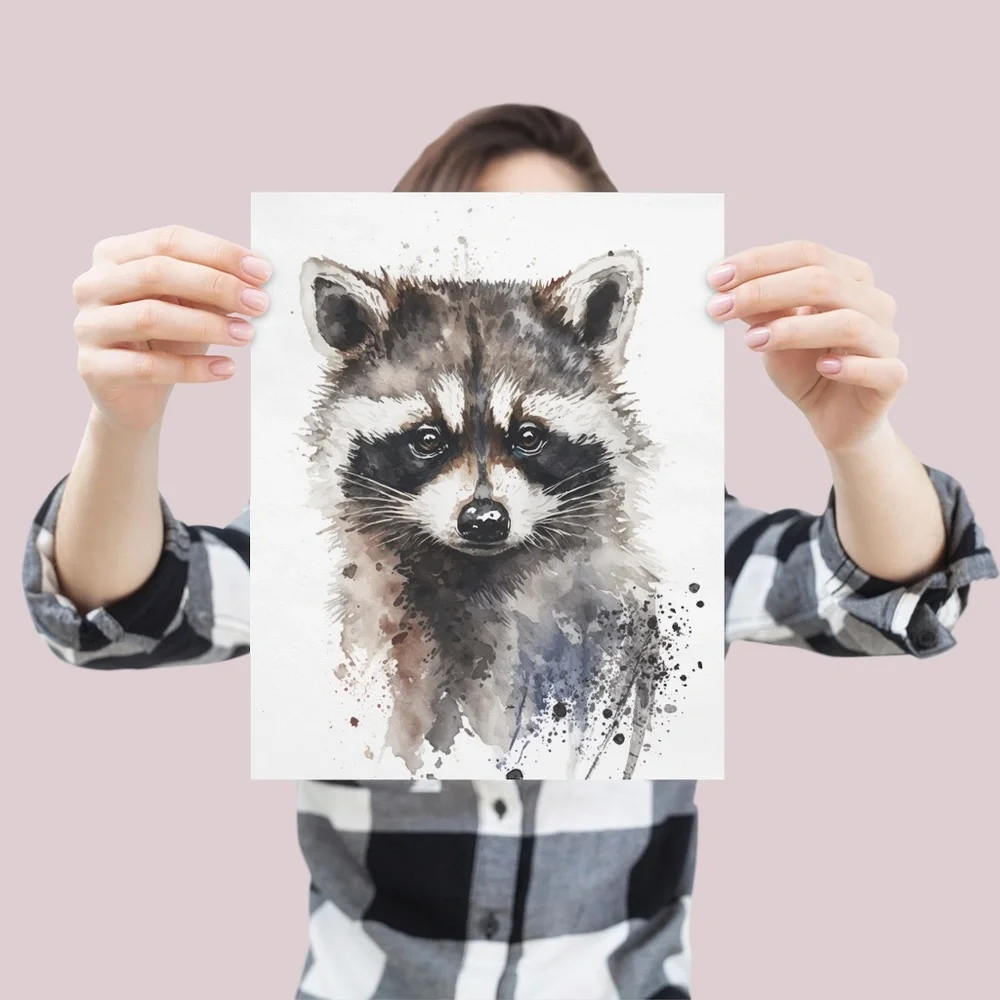 Cute Raccoon Watercolor Wall Art Illustration Print Poster Card Unframed - Picture 4 of 9